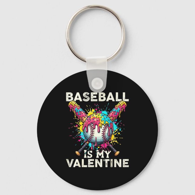 Baseball Is My Valentine Ice Cream Drip Crossed Ba Keychain (Front)