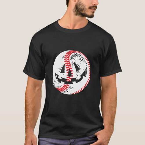 Baseball Jack O Lantern Vintage Halloween Pumpkin T_Shirt