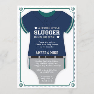 Baseball Jersey Baby Shower, Blue, Green Invitation