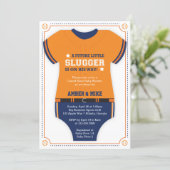 Baseball Jersey Baby Shower, Blue, Orange Invitation (Standing Front)