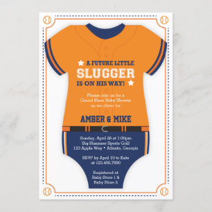 Baseball Jersey Baby Shower, Blue, Orange Invitation