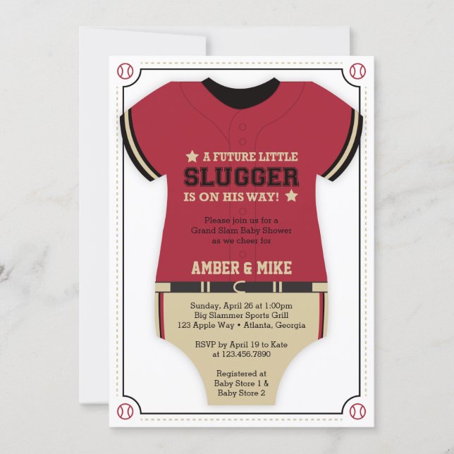 Baseball Jersey Baby Shower Invitation, Red, Black Invitation (Front)