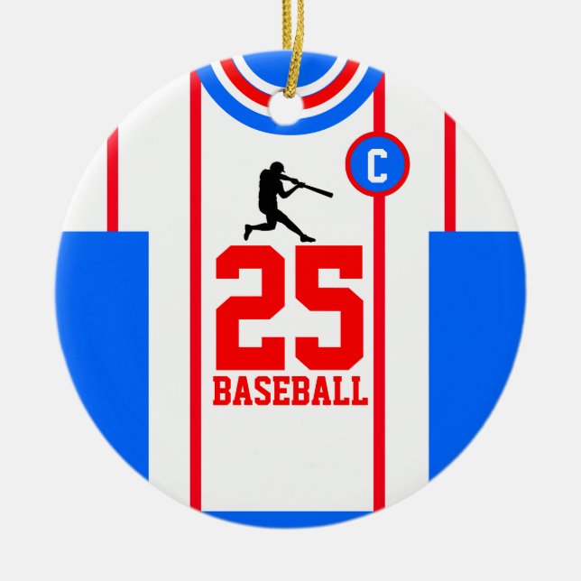 Baseball Jersey Blue Red Ornament (Front)