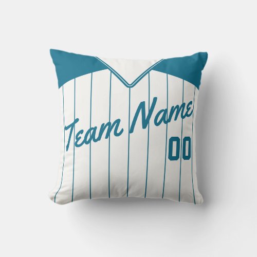 Baseball Jersey Custom Teal Pinstripes Template Throw Pillow