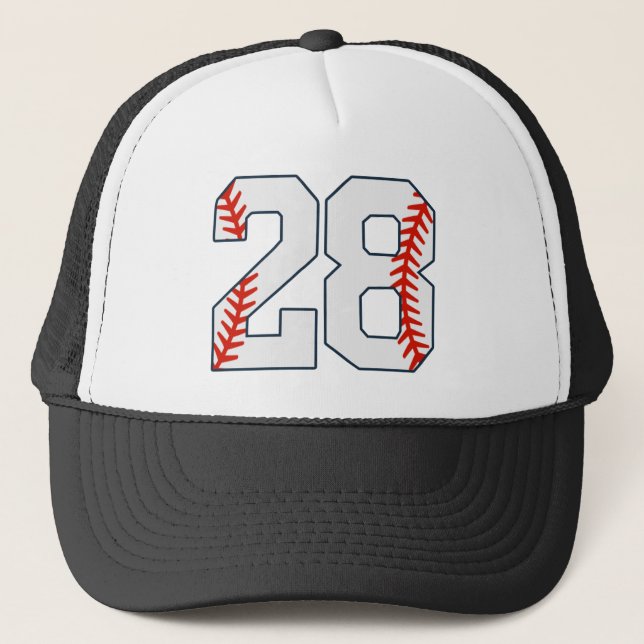 Baseball Jersey Number 28 Trucker Hat (Front)