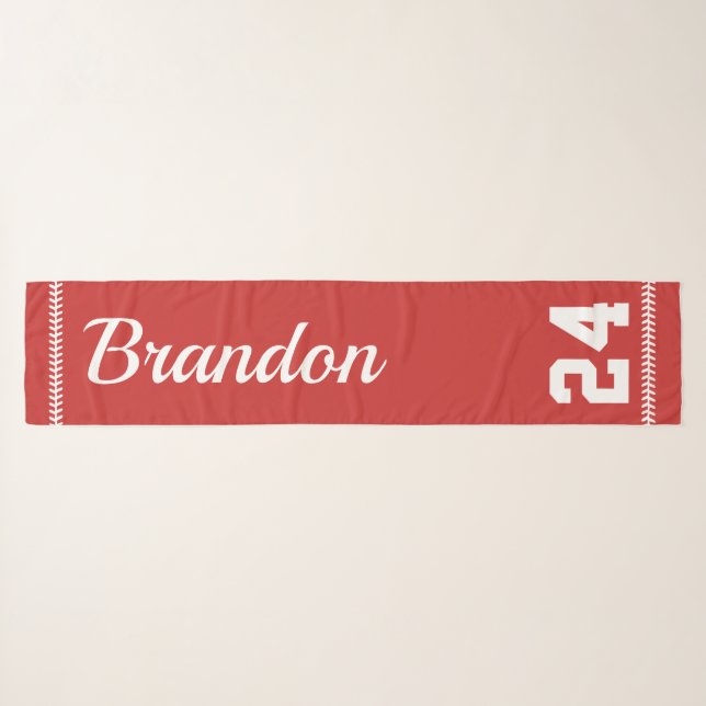 Baseball Jersey Number Red Scarf (Front (Horizontal))