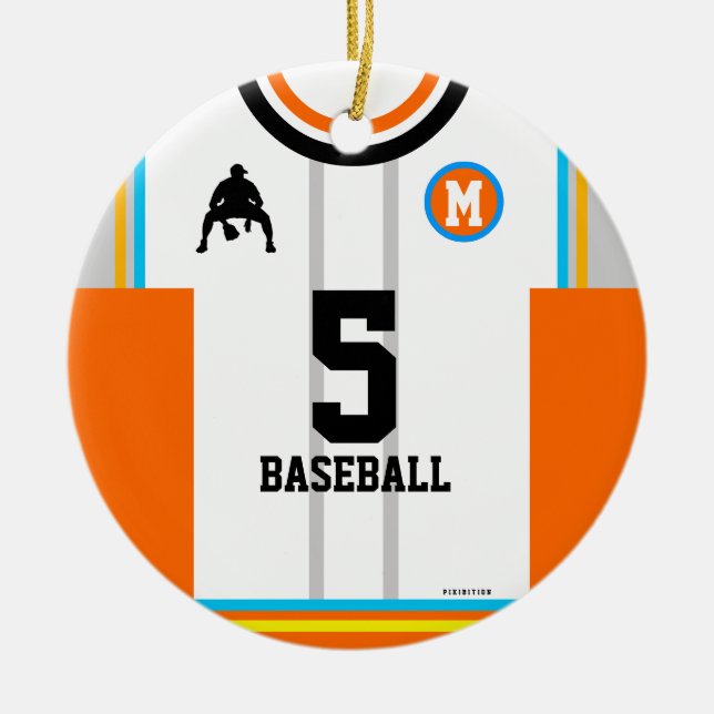 Baseball Jersey Orange Blue Gray Ornament (Front)