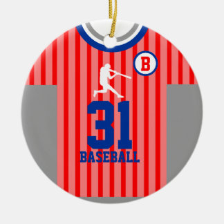 Baseball Jersey Red Blue Stripe Ornament