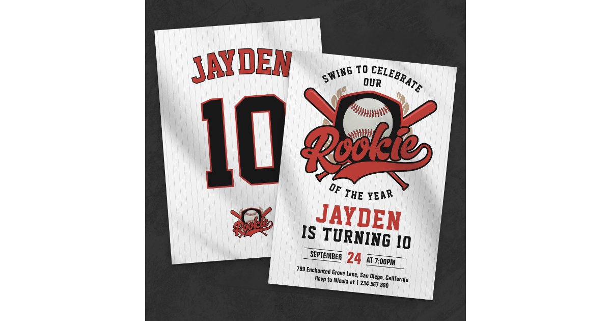 Baseball Jersey Rookie of the Year Birthday Party Invitation | Zazzle