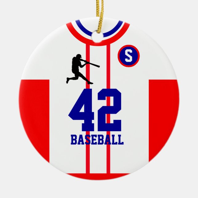Baseball Jersey White Red Ornament (Front)