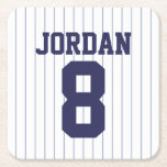 Baseball Jersey with Custom Name and Number Square Paper Coaster<br><div class="desc">Blue Pinstripe Baseball Jersey Gift with Custom Name and Number.
Perfect gift for baseball players and baseball lovers.</div>