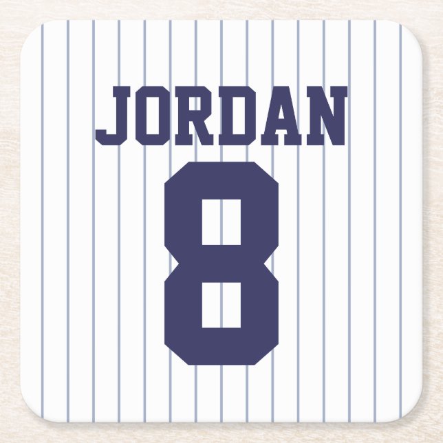 Baseball Jersey with Custom Name and Number Square Paper Coaster (Front)