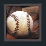 Baseball Jewelry Box<br><div class="desc">Baseball Ball & Glove Watercolor Effect Digital Art - US Popular Sports - American Popular Sports - US Baseball Artwork</div>