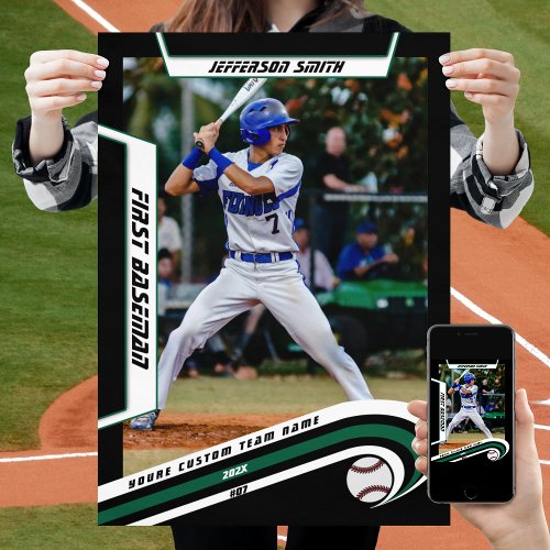 Baseball Keepsakes in Lively Green Black Custom  Poster