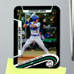 Baseball Keepsakes Lively Green Black Custom Magnet<br><div class="desc">Elevate your baseball memorabilia collection with our exquisite baseball player magnet, designed to capture the essence of the game with unparalleled sophistication. Encased within a sleek black frame, this magnet features captivating green and white elements that evoke the spirit of the diamond, making it a must-have for any baseball aficionado....</div>
