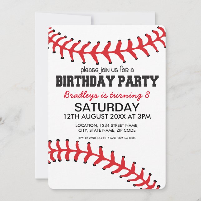 Baseball Kids Birthday Invitation (Front)