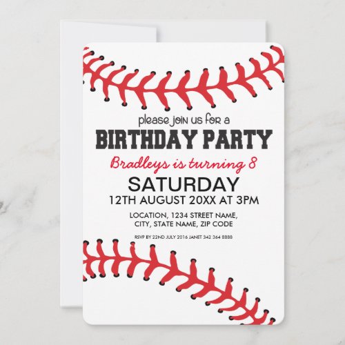 Baseball Kids Birthday Invitation