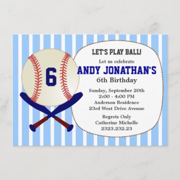 Baseball Kid's Birthday Party Blue Invitation by thepapershoppe at Zazzle