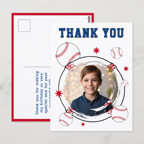 Baseball Kids Birthday Thank you Photo Postcard