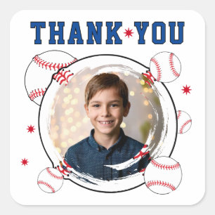 Baseball Kids Birthday Thank you Photo Square Sticker