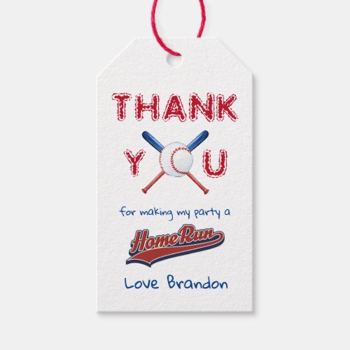 Baseball Kids Birthday Thank you tag