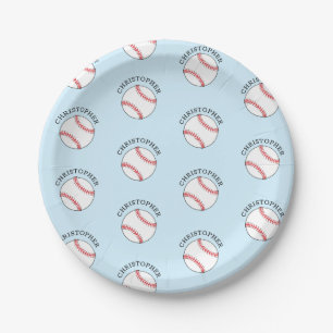 Baseball Kids Party Modern Name Pattern Paper Plates