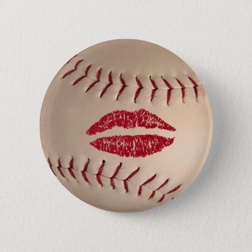 baseball kiss  badge pinback button