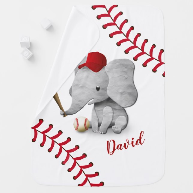 Baseball Lace Sports Elephant Baseball Boy Baby Blanket (In Situ)