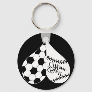 Baseball Laces Soccer Ball Pattern Heart Ball Mom Keychain