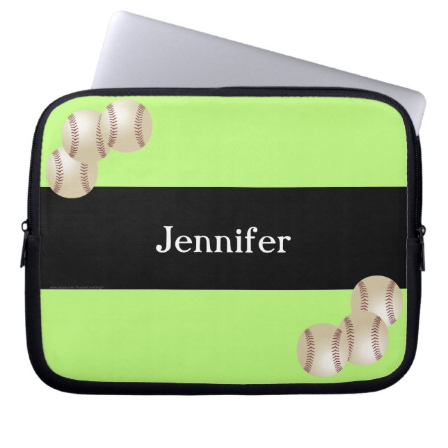 Baseball Laptop Computer Sleeve, Kiwi & Black Sleeve (Front)