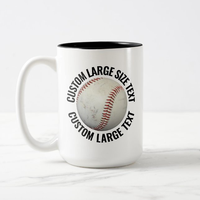 Baseball & Large Text BLACK 15oz Custom Two-Tone Coffee Mug (Left)
