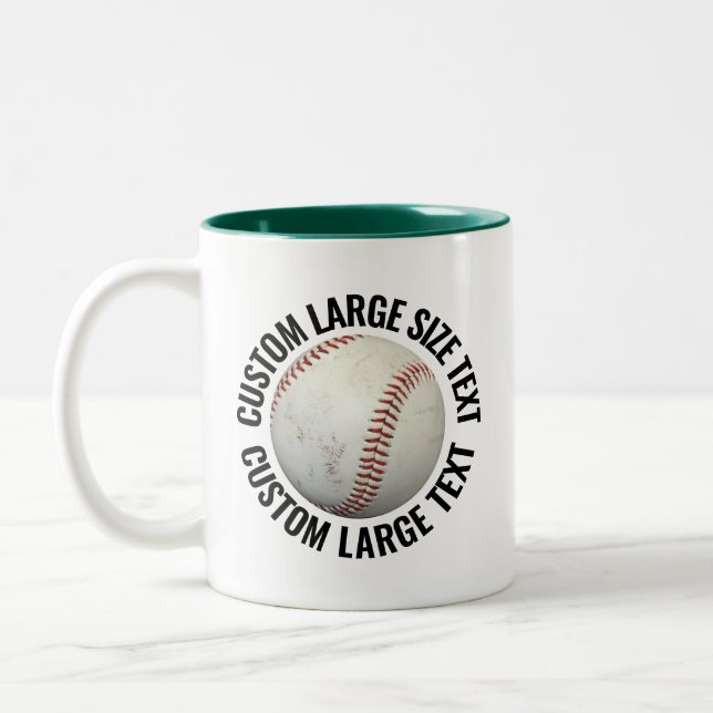 Baseball & Large Text HUNTER GREEN 11oz Custom Two-Tone Coffee Mug (Left)
