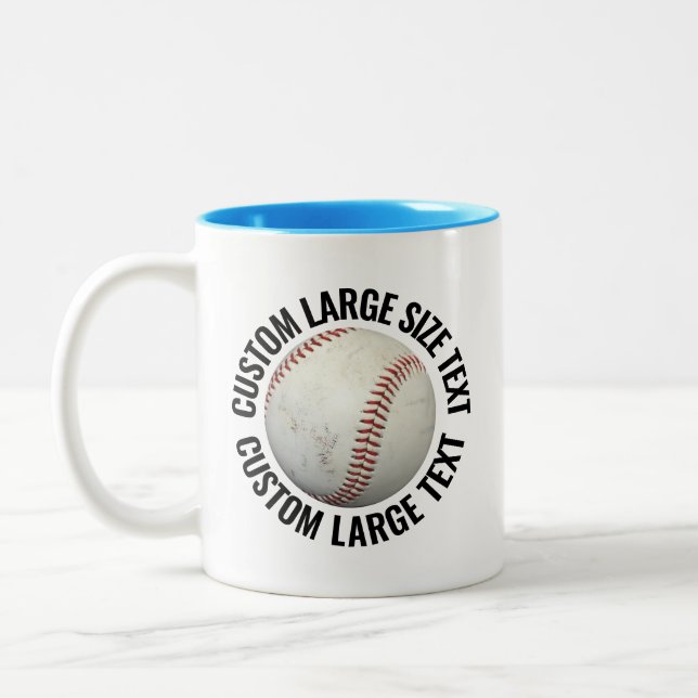 Baseball & Large Text LIGHT BLUE 11oz Custom Two-Tone Coffee Mug (Left)