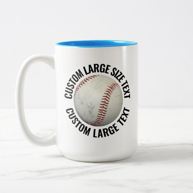 Baseball & Large Text LIGHT BLUE 15oz Custom Two-Tone Coffee Mug (Left)