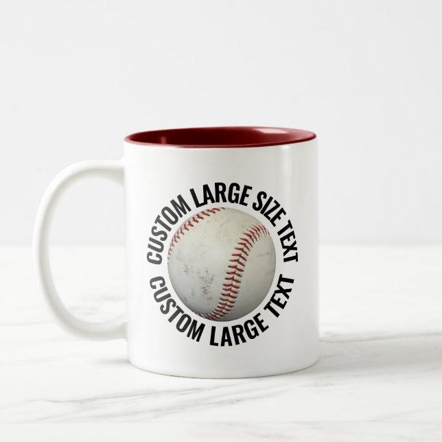 Baseball & Large Text MAROON 11oz Custom Two-Tone Coffee Mug (Left)