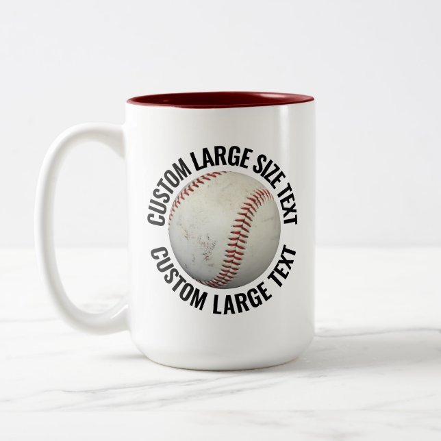 Baseball & Large Text MAROON 15oz Custom Two-Tone Coffee Mug (Left)