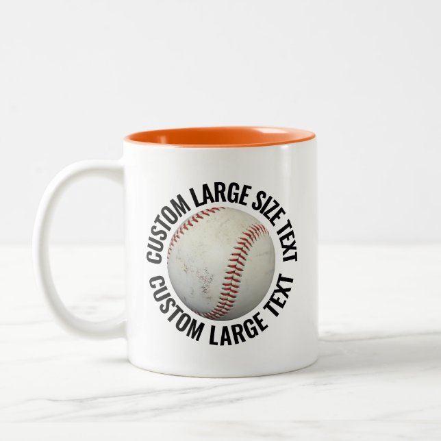 Baseball & Large Text ORANGE 11oz Custom Two-Tone Coffee Mug (Left)