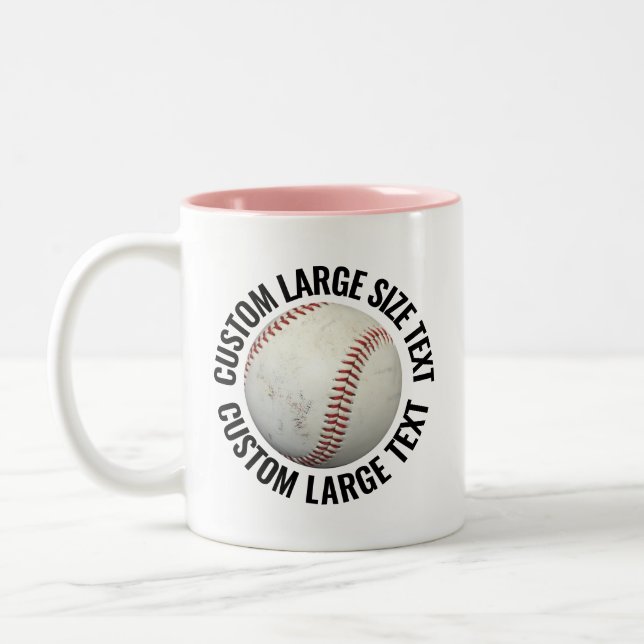 Baseball & Large Text PINK 11oz Custom Two-Tone Coffee Mug (Left)