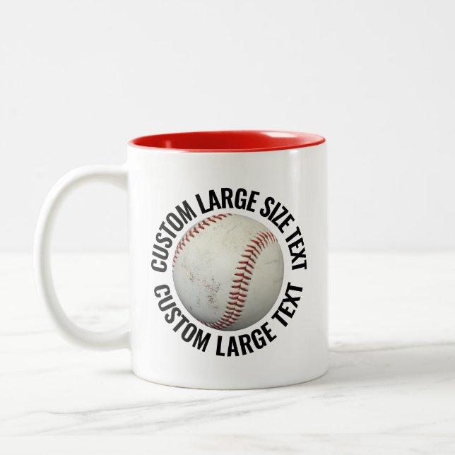 Baseball & Large Text RED 11oz Custom Two-Tone Coffee Mug (Left)