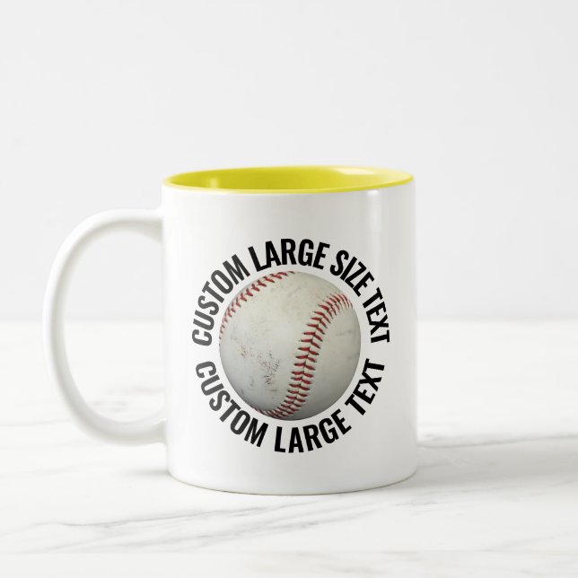 Baseball & Large Text YELLOW 11oz Custom Two-Tone Coffee Mug (Left)