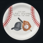 Baseball Last Swing Before The Ring Bridal Shower Paper Plates<br><div class="desc">It's her last swing before the ring! Step up to the plate and hit a home run with our Classic Baseball theme party decor, perfect for your little rookie's big day! This fun collection captures the timeless charm of America's favorite pastime. Our decor will make your next celebration a grand...</div>