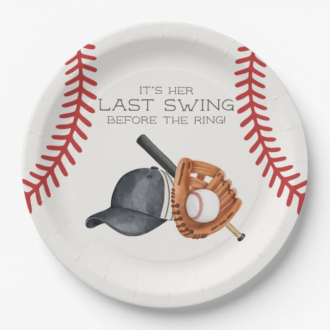Baseball Last Swing Before The Ring Bridal Shower Paper Plates (Front)