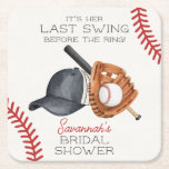 Baseball Last Swing Before The Ring Bridal Shower Square Paper Coaster<br><div class="desc">It's her last swing before the ring! Step up to the plate and hit a home run with our Classic Baseball theme party decor, perfect for your little rookie's big day! This fun collection captures the timeless charm of America's favorite pastime. Our decor will make your next celebration a grand...</div>