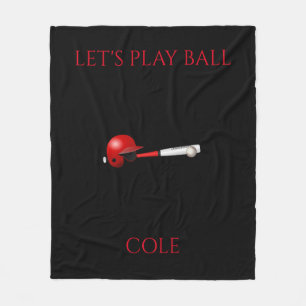 BASEBALL "Let's play ball" black fleece blanket. Blanket