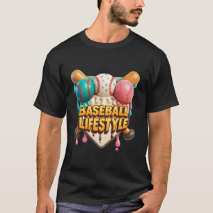 Baseball Lifestyle Colorful Ice Cream Sports Theme T-Shirt