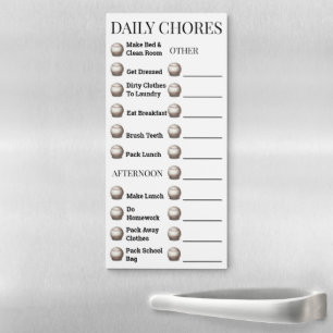Baseball lined kids chores list   PERSONALIZE Magnetic Notepad