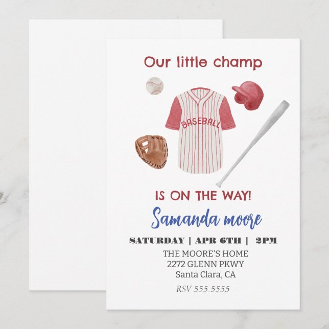 Baseball little champ baby shower invitation (Front/Back)