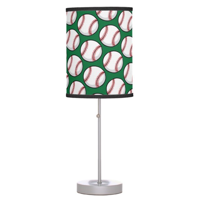 Baseball Little League Kids White Red Black Green Table Lamp (Front)