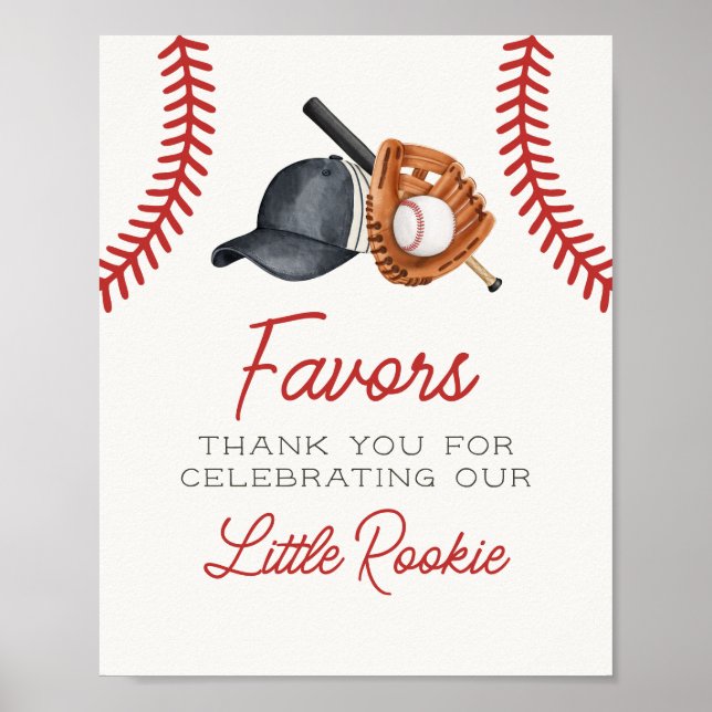 Baseball Little Rookie Favors Birthday Party Sign (Front)