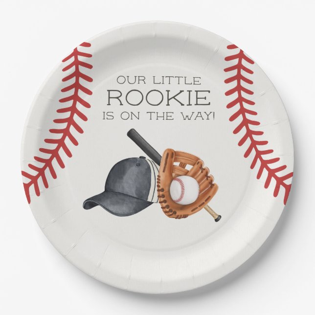 Baseball Little Rookie Home Run Baby Shower Paper Plates (Front)
